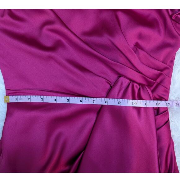 Mac Duggal Asymmetrical Draped Long Sleeve Mini Dress Magenta Size 2 - Picture 11 of 16